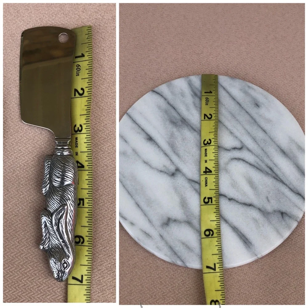 Arthur Court Vintage Bunny Rabbit Marble Cheese Board & Cutter + 4 Spread Knives